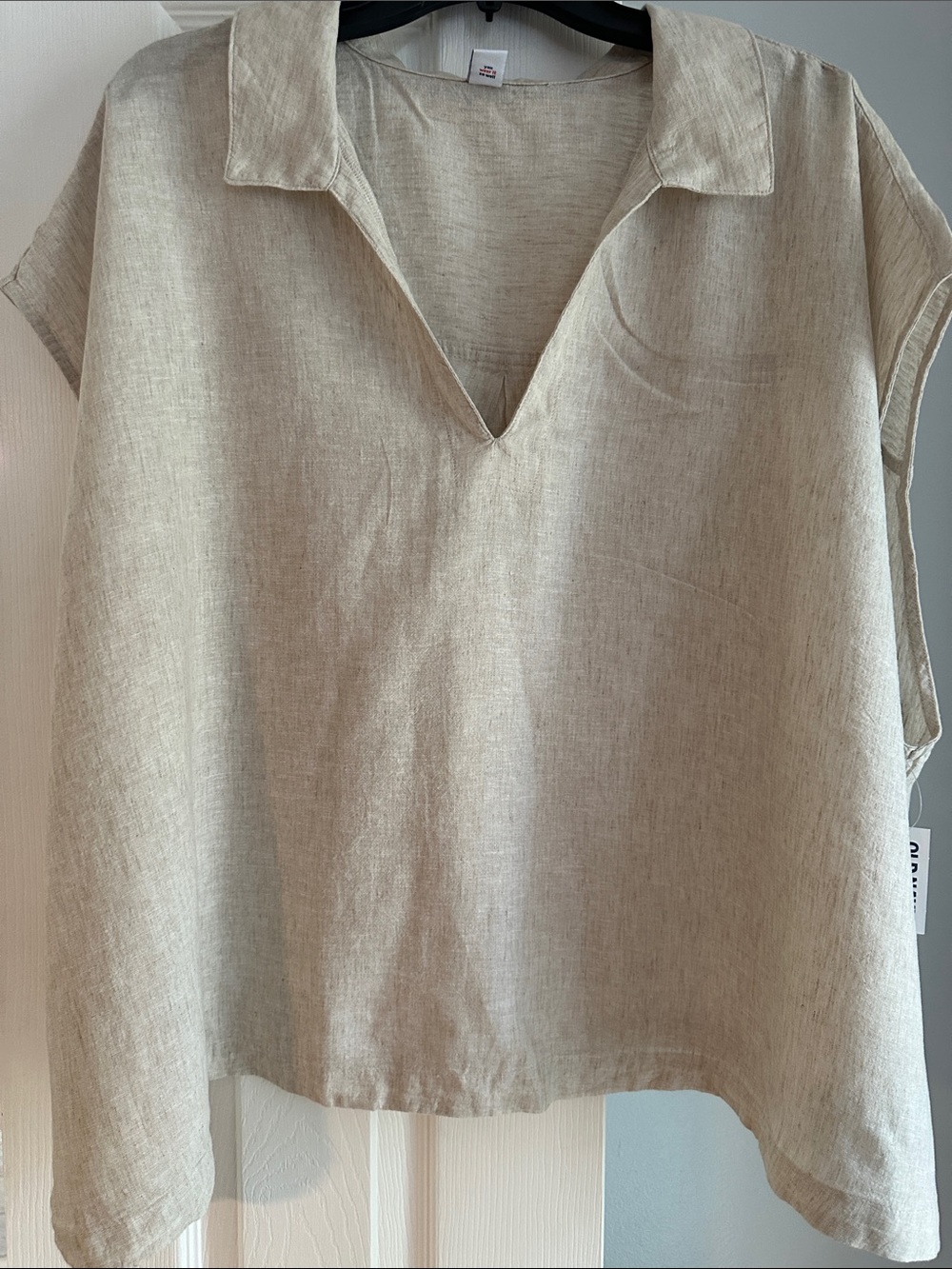 Old Navy Relaxed V-Neck Linen Blend  Top - Beige 4X New with tags